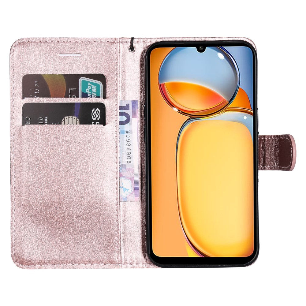Xiaomi Poco C65 / Redmi 13C Leather Flip Cover m. Lommebok og stropp - Rose gull