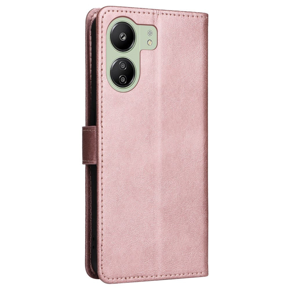 Xiaomi Poco C65 / Redmi 13C Leather Flip Cover m. Lommebok og stropp - Rose gull