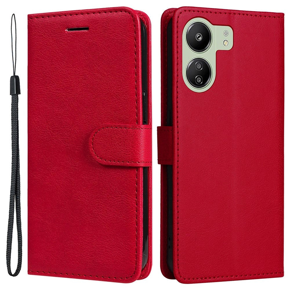 Xiaomi Poco C65 / Redmi 13C Leather Flip Cover m. Lommebok og stropp - rød