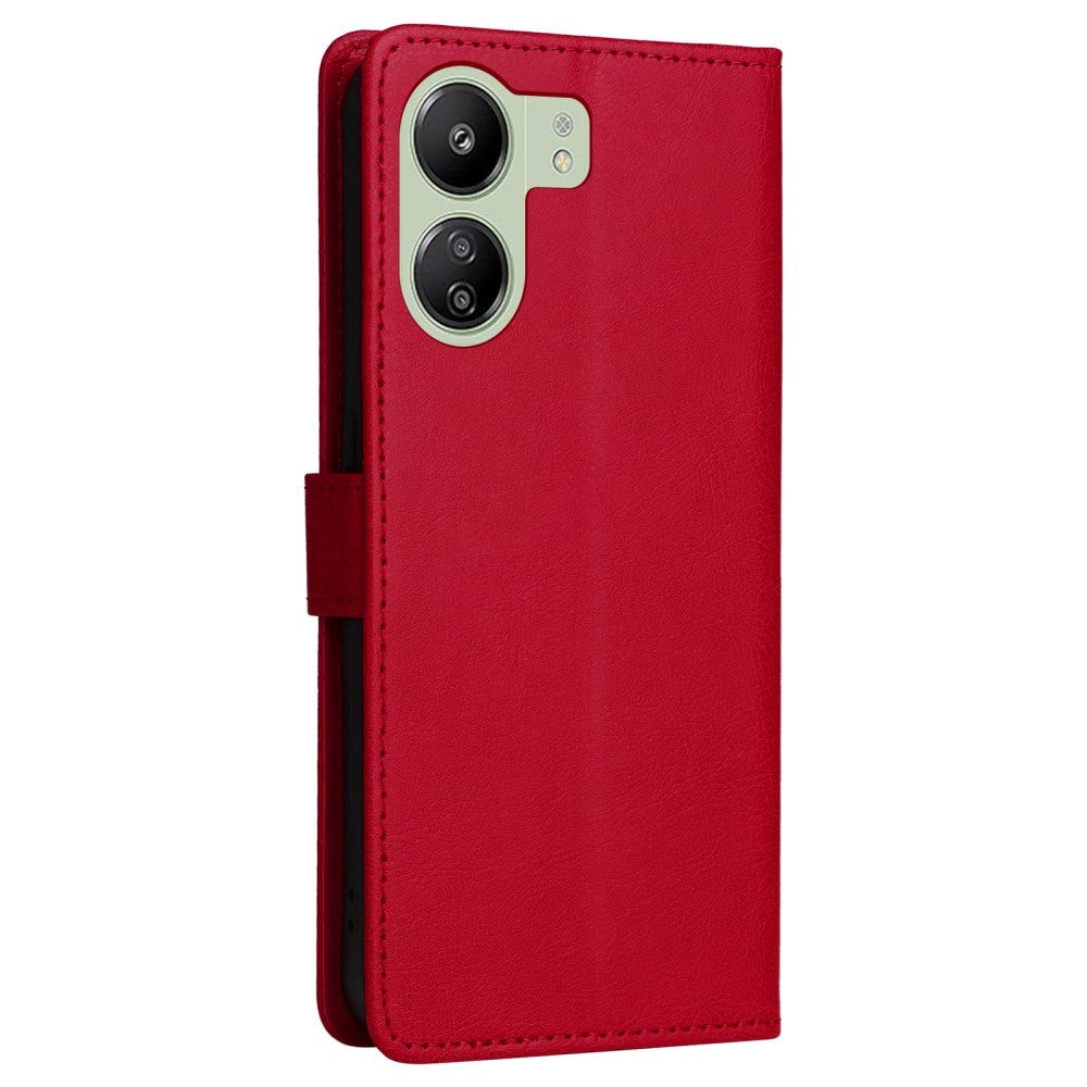 Xiaomi Poco C65 / Redmi 13C Leather Flip Cover m. Lommebok og stropp - rød