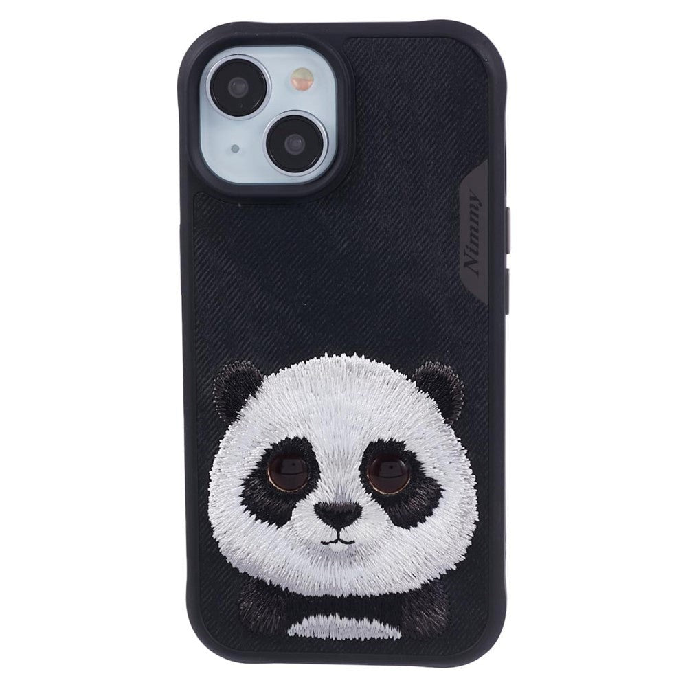 iPhone 15 Hybrid Bakdeksel m. Dyremotiv og broderi - Panda
