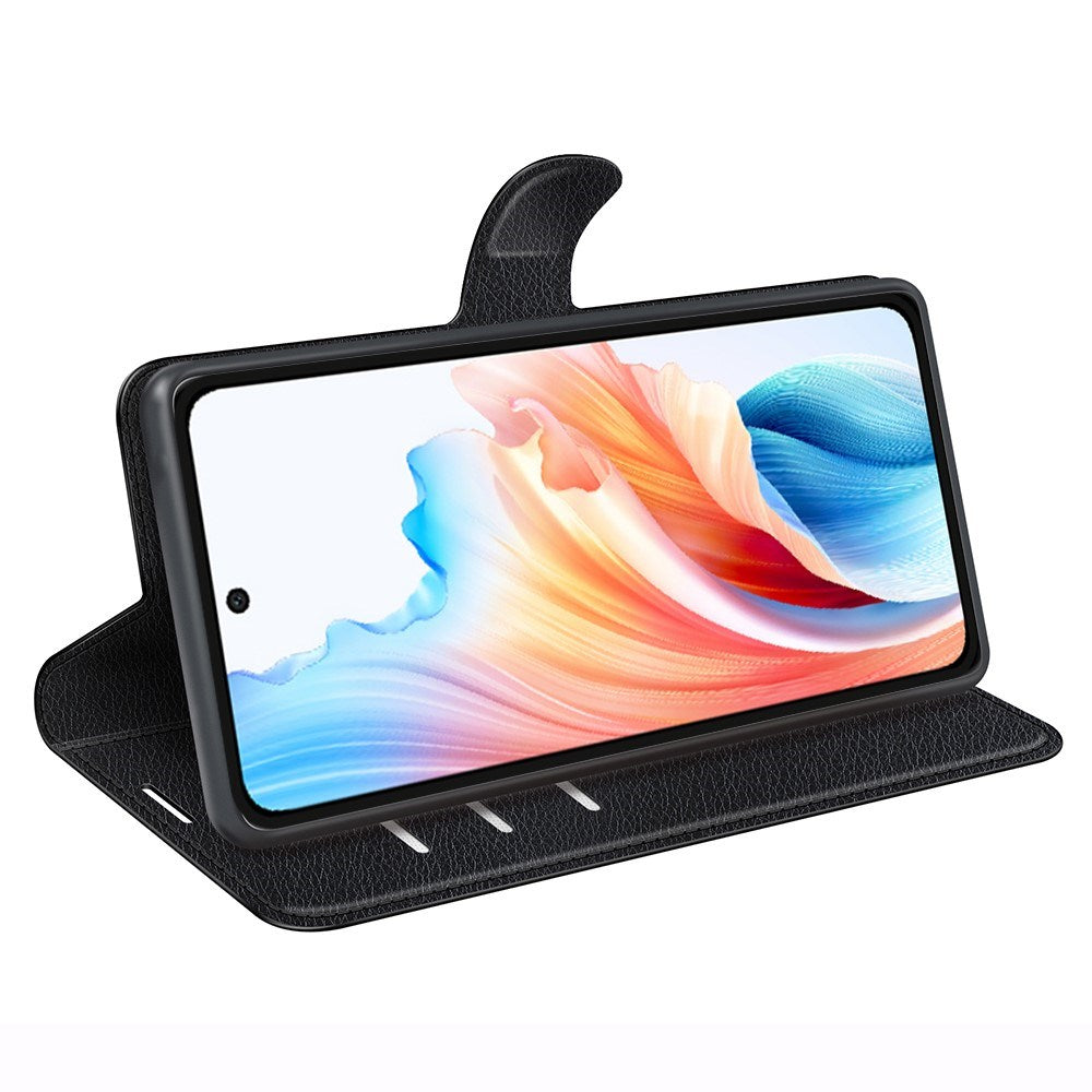 EIDERWOOD Oppo A79 (5G) Litchi Leather Flip Cover m. Lommebok og stativfunksjon - svart
