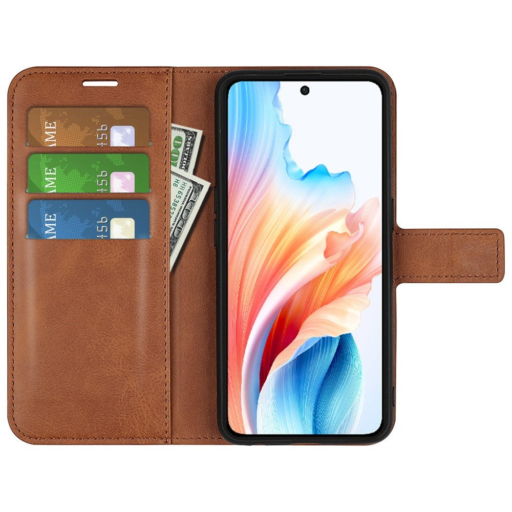 EIDERWOOD Oppo A79 (5G) / A2 (5G) Leather Flip Cover m. Kortholder og stativfunksjon - lysebrun
