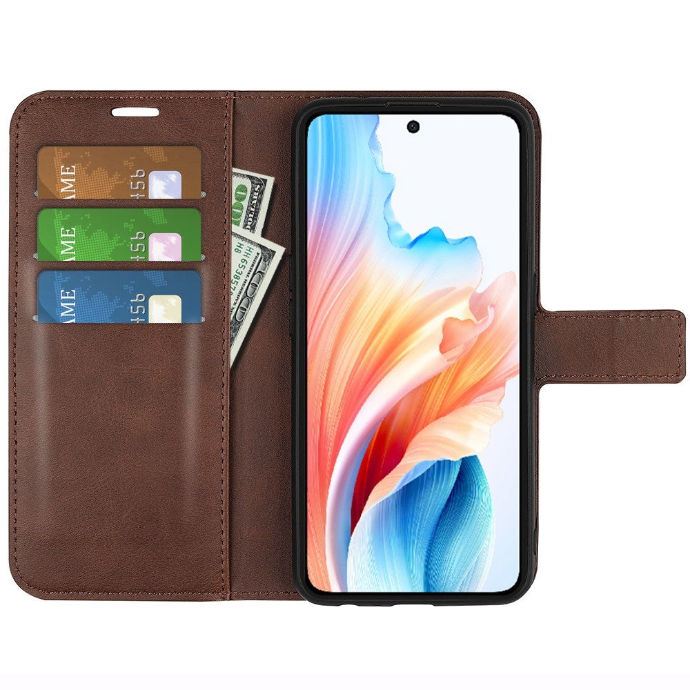 EIDERWOOD Oppo A79 (5G) / A2 (5G) Leather Flip Cover m. Kortholder og stativfunksjon - Mørkebrun