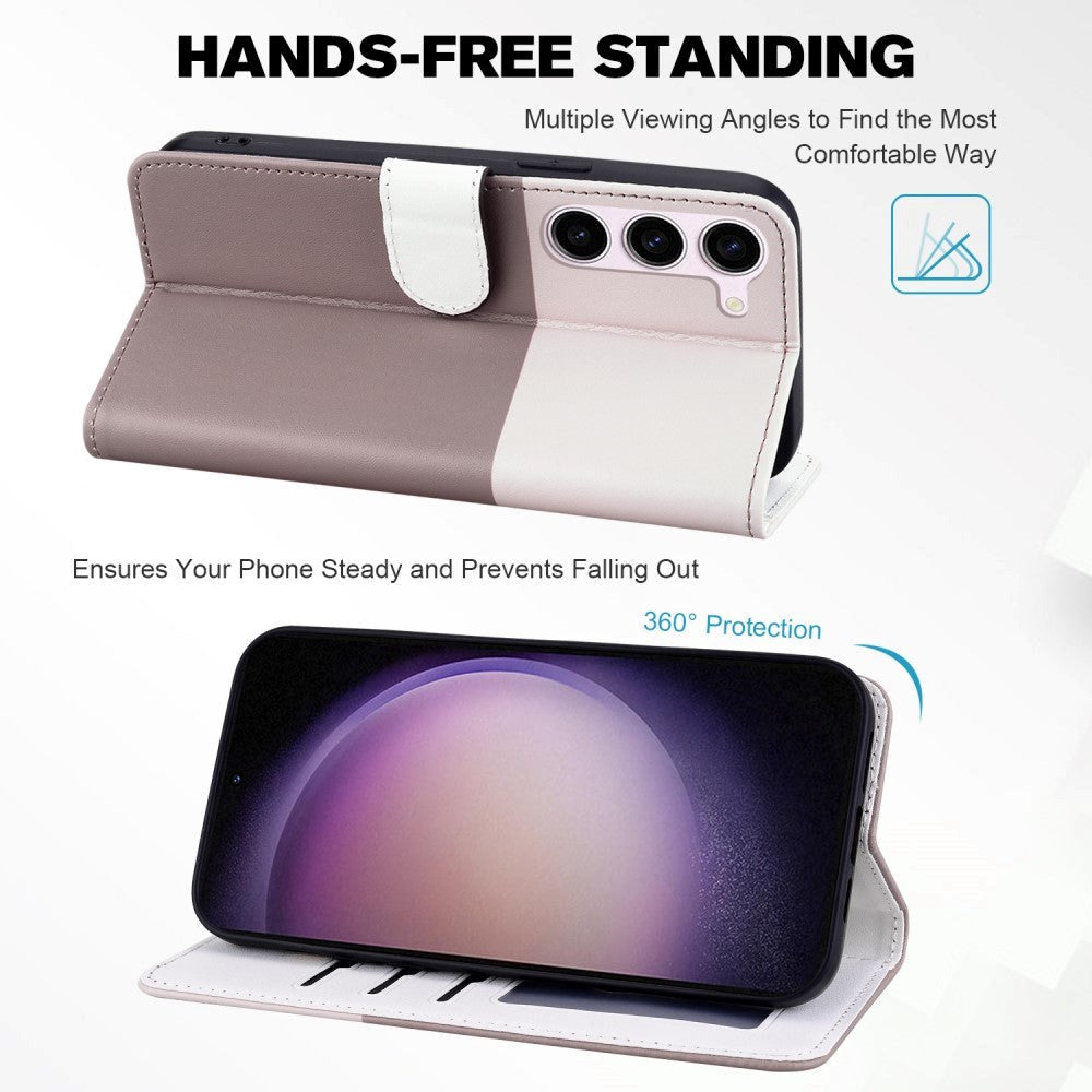 Samsung Galaxy S24+ (Plus) Flip-deksel m. Stropp / Stativfunksjon / Kortholder - Hvit / Brun (katter)
