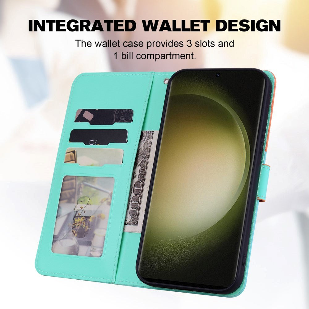 Samsung Galaxy S24 Ultra Flip-deksel m. Stropp / Stativfunksjon / Kortholder - Oransje / Blå (katter)