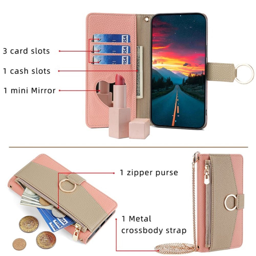iPhone SE (2022/2020) / 8/7 lær 2-i-1 flipdeksel m. Lommebok & Crossbody Bag-funksjon - Rosa