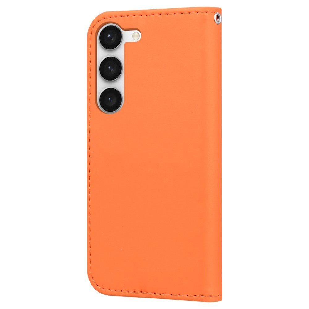 Samsung Galaxy S24+ (Plus) Flip-deksel m. Stropp / stativ funksjon / kortholder - oransje (frosk)