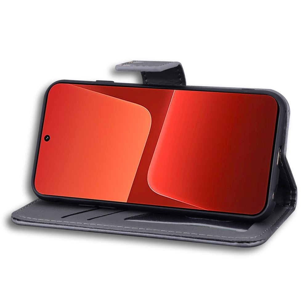 Xiaomi 13 flipdeksel m. Stropp / stativ funksjon / kortholder - grå (hund)