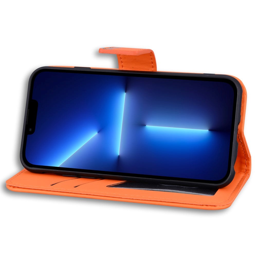 iPhone 13 Pro Flip Cover m. Stropp / stativ funksjon / kortholder - oransje (frosk)