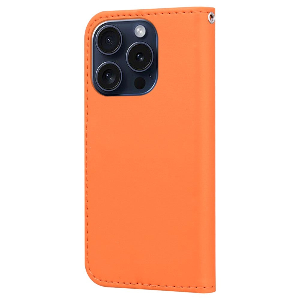 iPhone 15 Pro Flip Cover m. Stropp / stativ funksjon / kortholder - oransje (frosk)