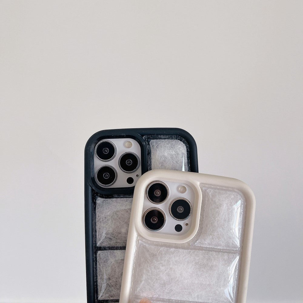 iPhone 15 Pro fleksibelt plastdeksel m. Teksturert dunjakke - Hvit