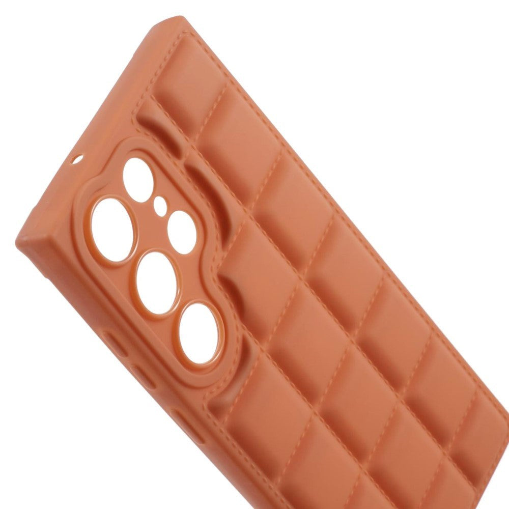 Samsung Galaxy S24 Ultra Fleksibelt Plastik Bagside Cover m. Jakke Tekstur - Brun