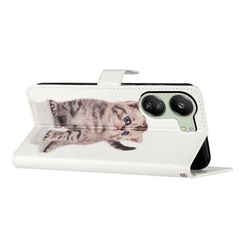 EIDERWOOD Xiaomi Poco C65 / Redmi 13C (4G) Leather Flip Cover m. Veske og stropp - søt katt