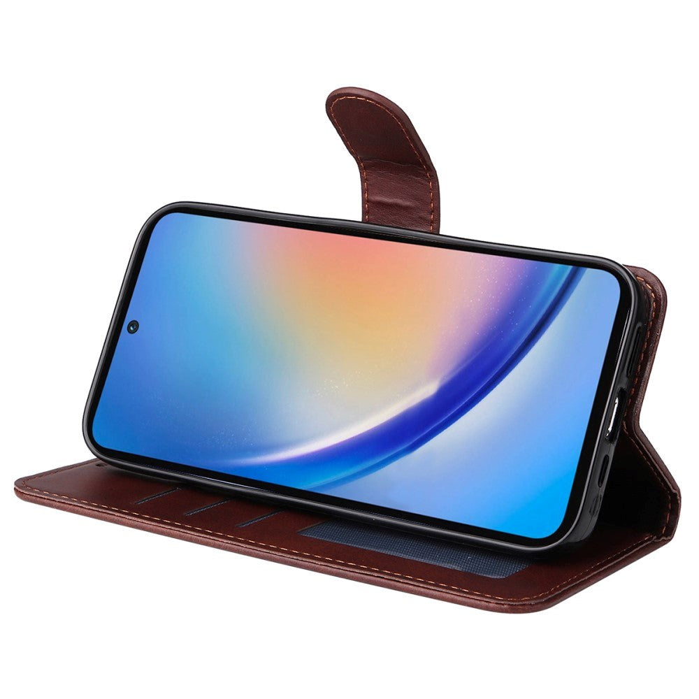 Samsung Galaxy A35 (5G) flip-deksel i kunstskinn m. Lommebok og stropp - Brun