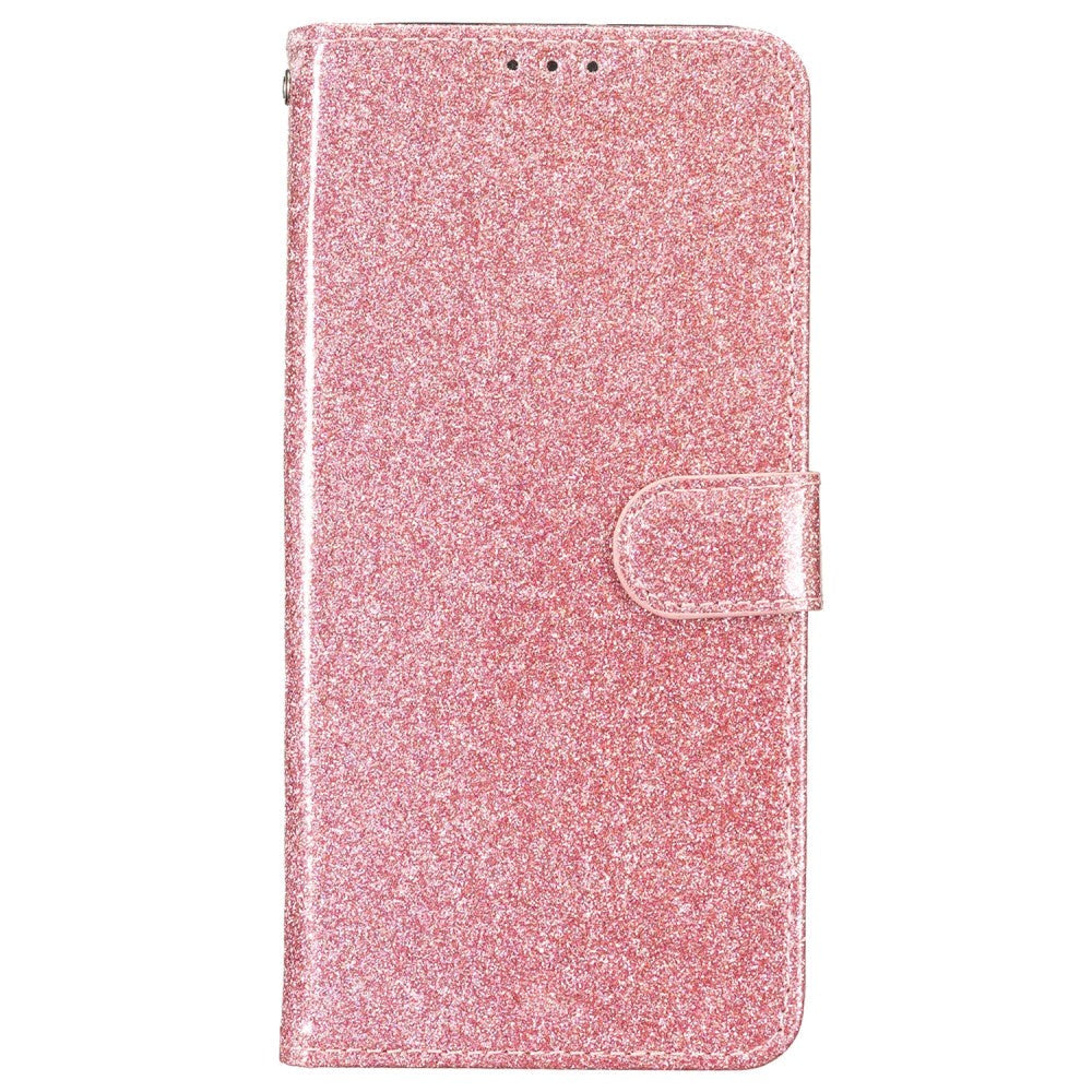 Samsung Galaxy A55 (5G) Flip-deksel i lær m. Veske & stropp - Glitter - Rose gull