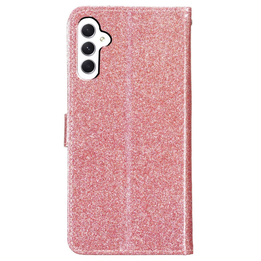 Samsung Galaxy A55 (5G) Flip-deksel i lær m. Veske & stropp - Glitter - Rose gull