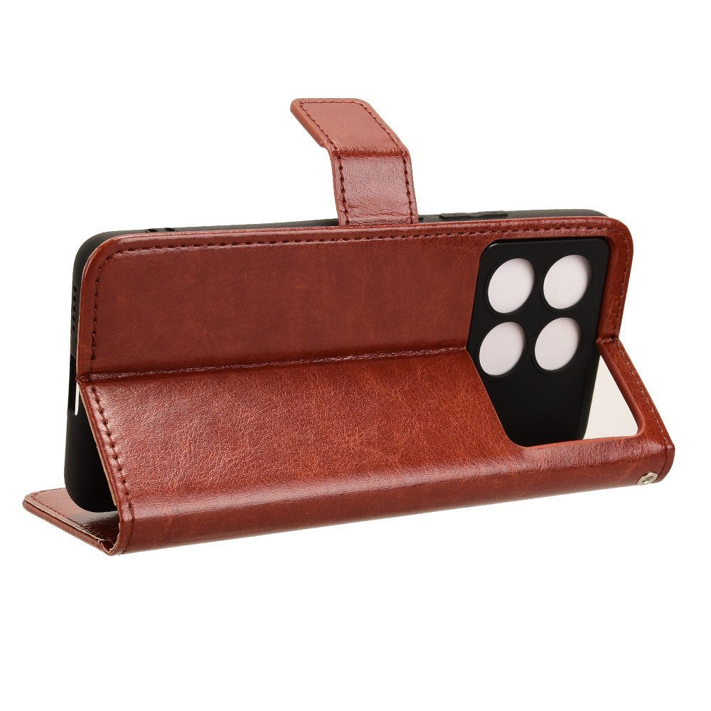 EIDERWOOD Xiaomi Poco X6 Pro glanset lær flipdeksel m. Lommebok og stropp - brun