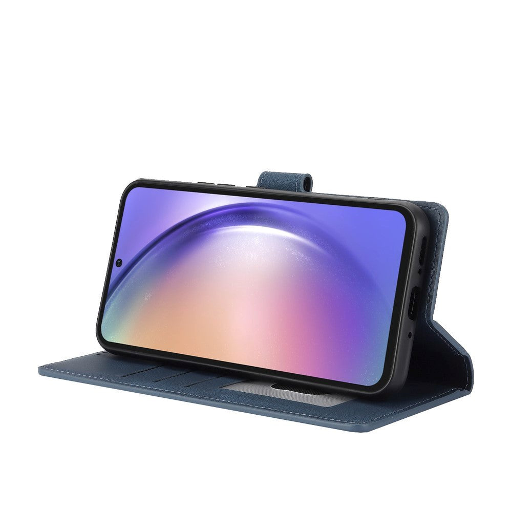 Samsung Galaxy A55 (5G) Flip-deksel i lær m. Lommebok og stropp - blå