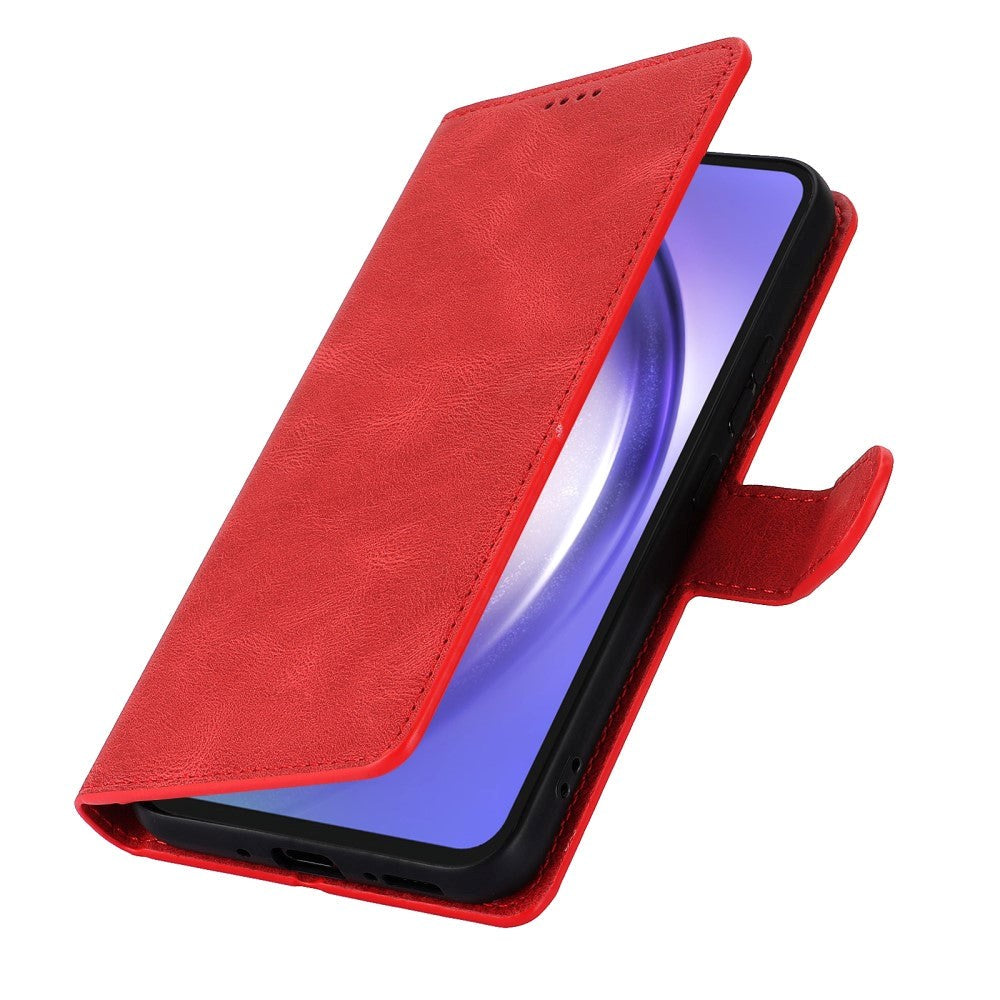 Samsung Galaxy A55 (5G) Læder Flip Cover m. Pung og Strop - Rød