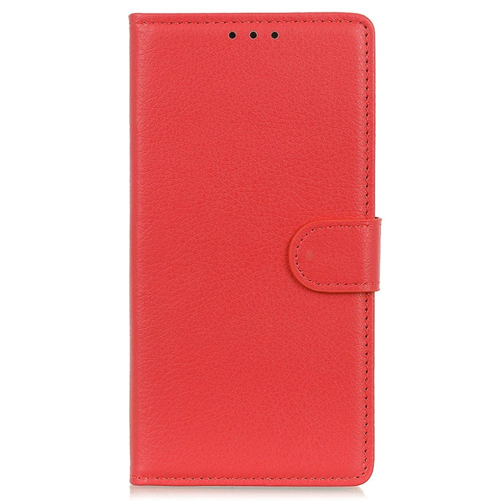 OnePlus 12 Litchi Leather Flip Cover m. Lommebok - Rød