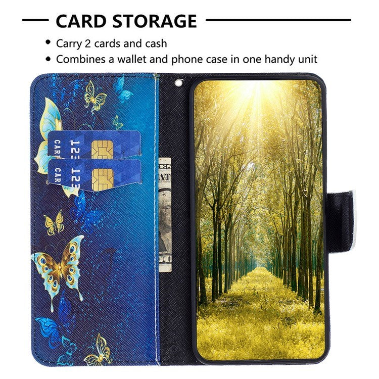 EIDERWOOD Samsung Galaxy Xcover 7 Flip Cover - 2 x Kortholder & Standerfunktion - Blå Sommerfugle