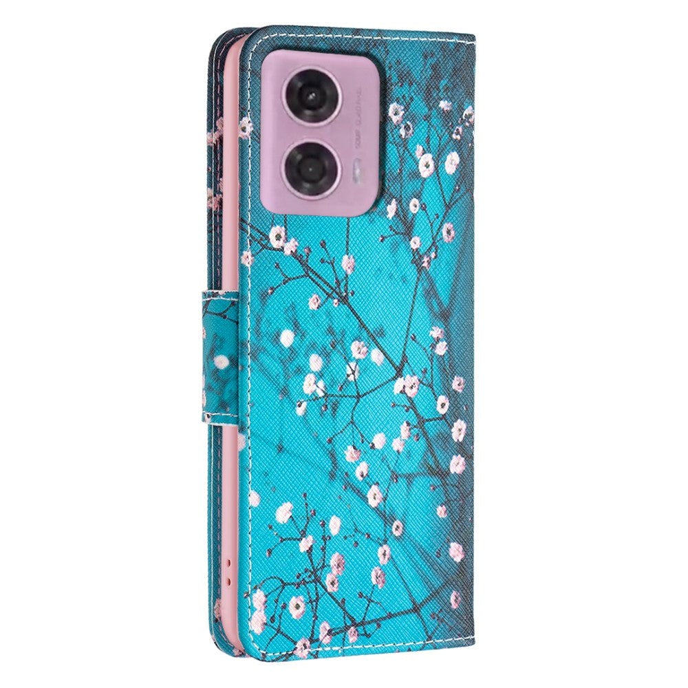 Motorola Moto G24 Leather Flip Cover m. Pung & Print - Blomstergrener