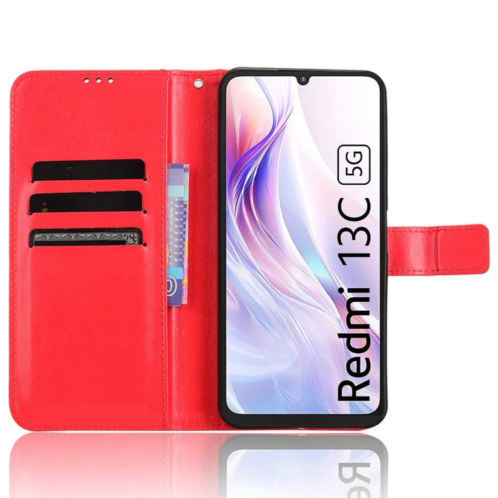 Xiaomi Redmi 13C (5G) - EIDERWOOD Kunstlæder Flip Cover m. Strop - Rød