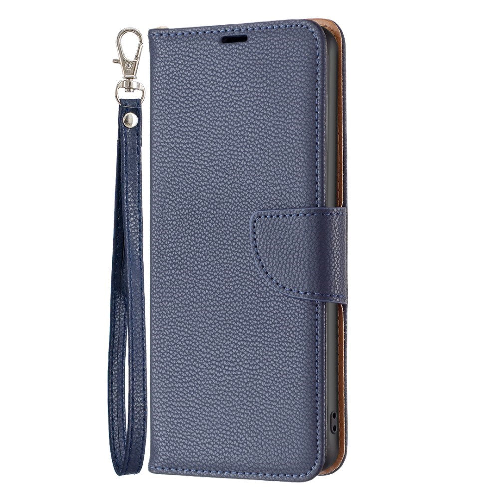 EIDERWOOD Xiaomi Redmi Note 13 (5G) Litchi Leather Flip Cover m. Lommebok og stropp - blå