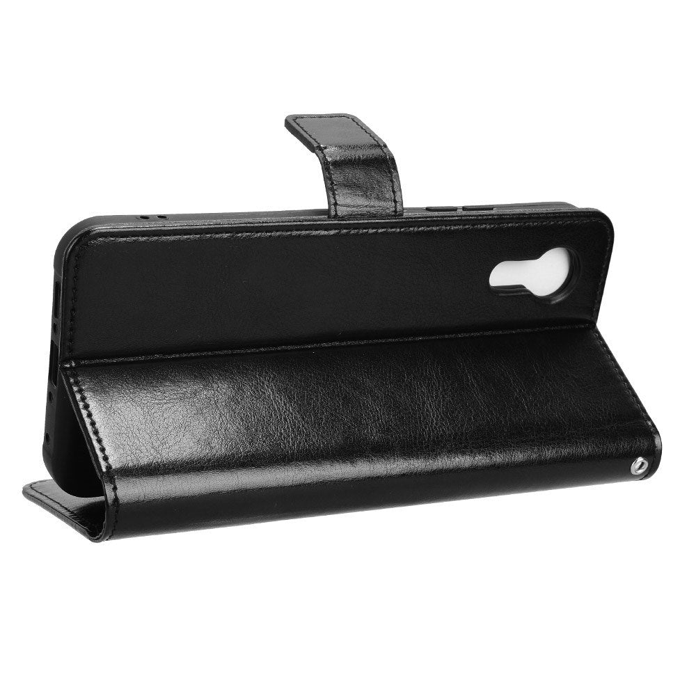 EIDERWOOD Samsung Galaxy Xcover 7 glanset lær flipdeksel m. Lommebok og stropp - Svart