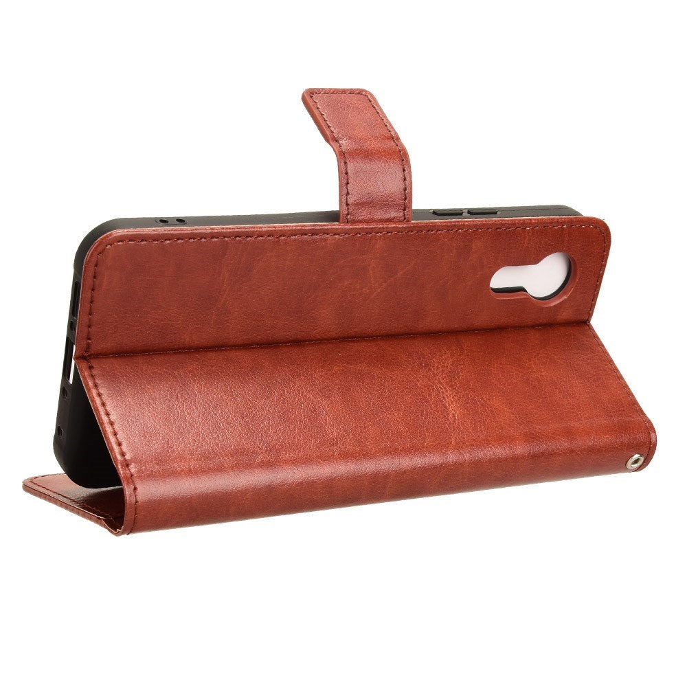EIDERWOOD Samsung Galaxy Xcover 7 glanset lær flipdeksel m. Lommebok og stropp - brun