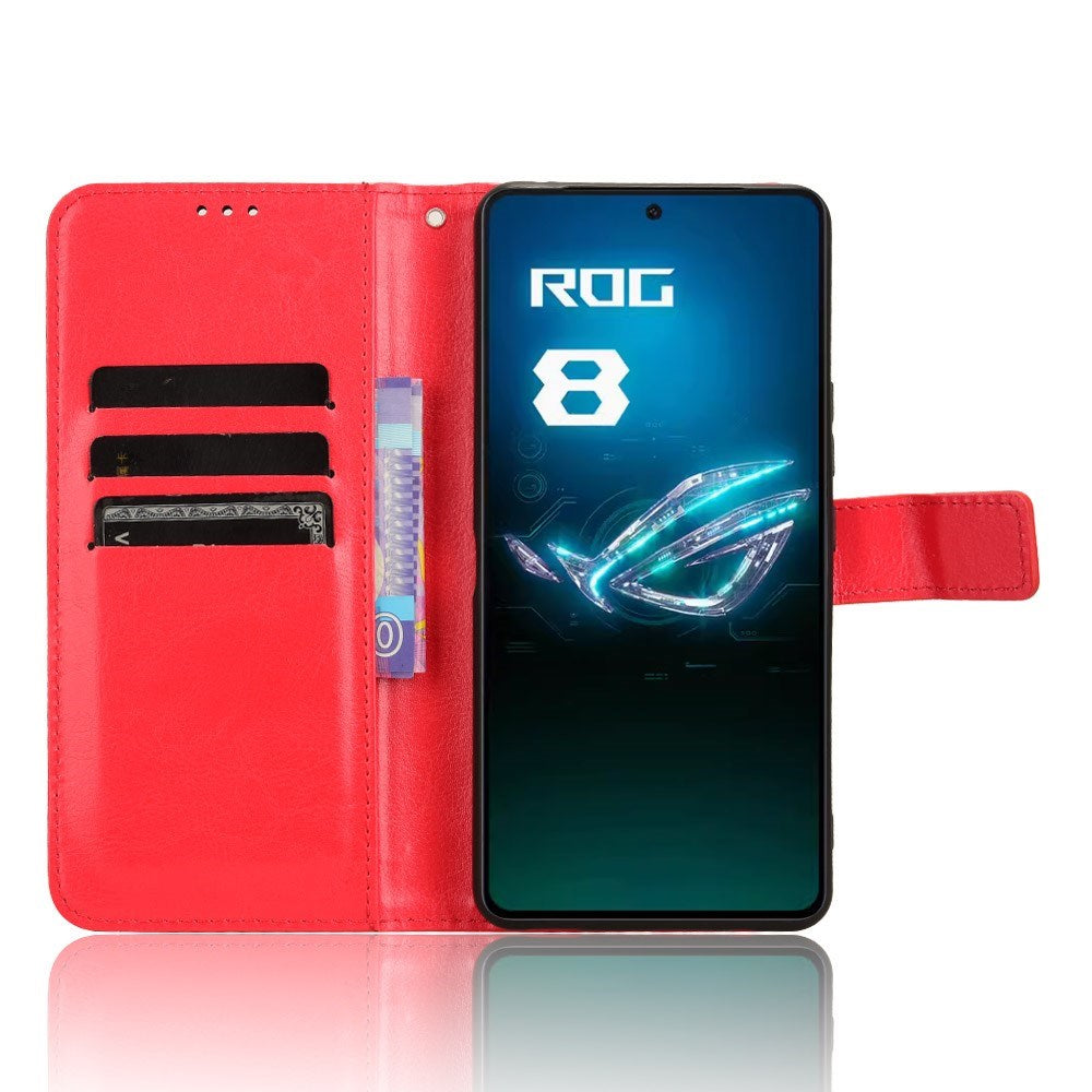 EIDERWOOD Asus ROG Phone 8 / 8 Pro Leather Flip Cover m. Lommebok og stropp - rød