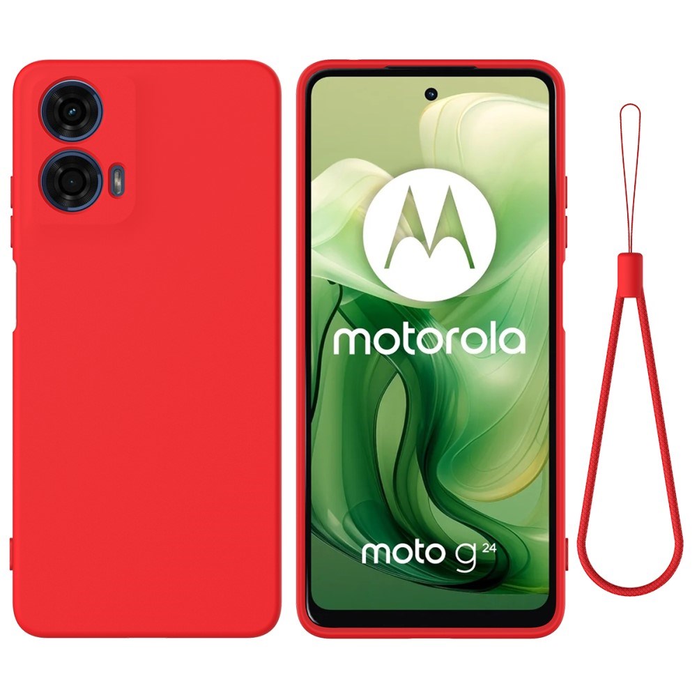 Motorola Moto G04 / G24 / G24 Power Liquid Silicone Bakdeksel m. Stropp - Rød