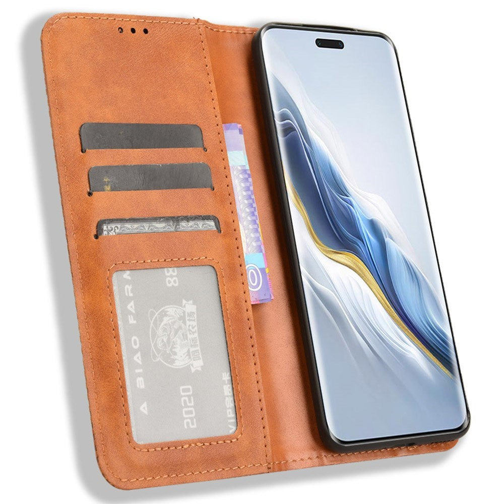 Honor Magic6 Pro (5G) - EIDERWOOD Magnetic Leathette Flip Cover - Brun