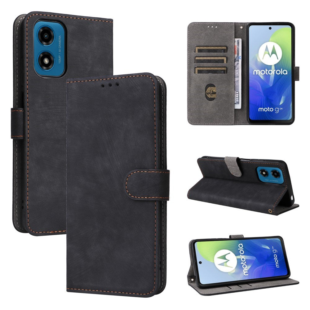 EIDERWOOD Motorola Moto G04 / G24 / G24 Power Leather Flip Cover m. Lommebok og stropp - Svart