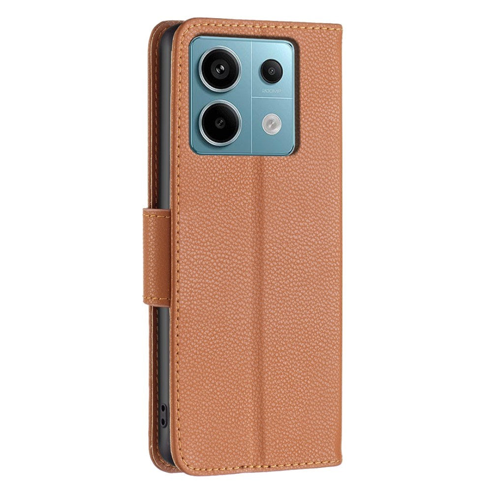 EIDERWOOD Xiaomi Redmi Note 13 Pro (4G) Litchi Leather Flip Cover m. Lommebok og stropp - brun