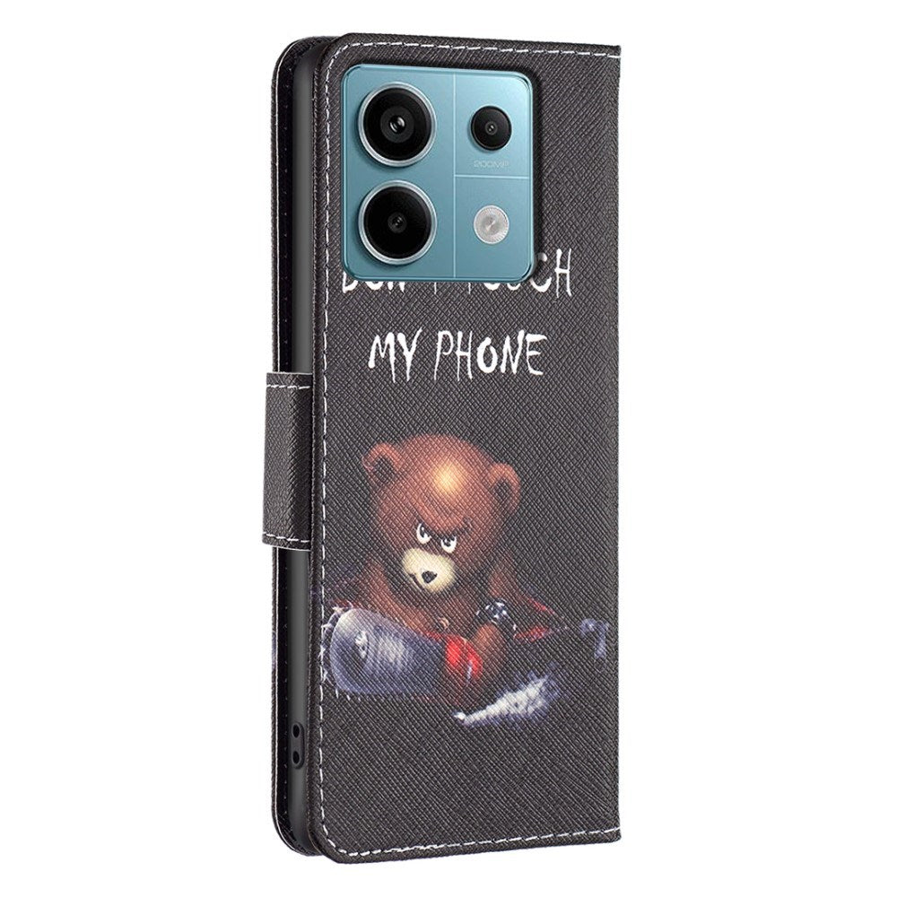 EIDERWOOD Xiaomi Redmi Note 13 Pro (4G) / Poco M6 Pro Leather Flip Cover m. Pung & Print - "Don't Touch My Phone" Bjørn