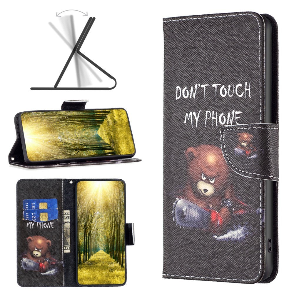 EIDERWOOD Xiaomi Redmi Note 13 Pro (4G) / Poco M6 Pro Leather Flip Cover m. Pung & Print - "Don't Touch My Phone" Bjørn