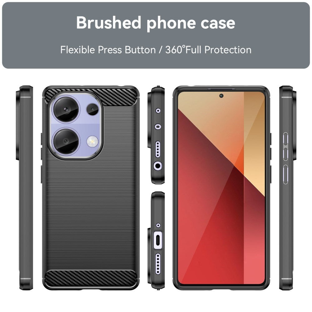 Xiaomi Redmi Note 13 Pro (4G) / Poco M6 Pro børstet karbonfiber fleksibelt plastbakdeksel - svart