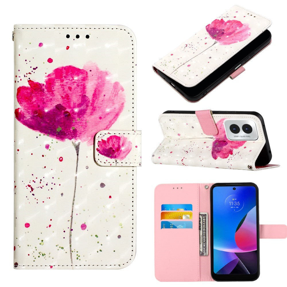 EIDERWOOD Motorola Moto G Play (2024) Leather Flip Cover m. Stropp og lommebok - Blomst