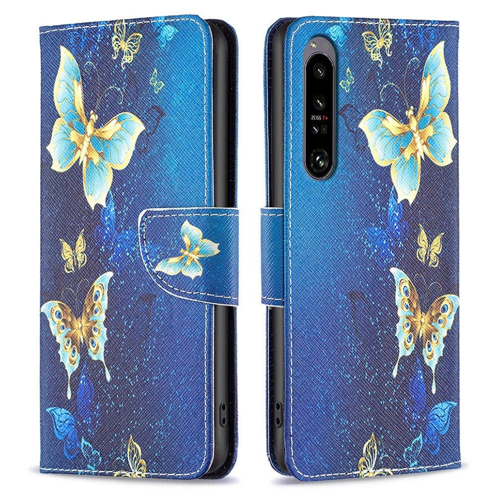 EIDERWOOD Sony Xperia 1 VI Leather Flip Cover m. Lommebok- og stativfunksjon - Blå med sommerfugler