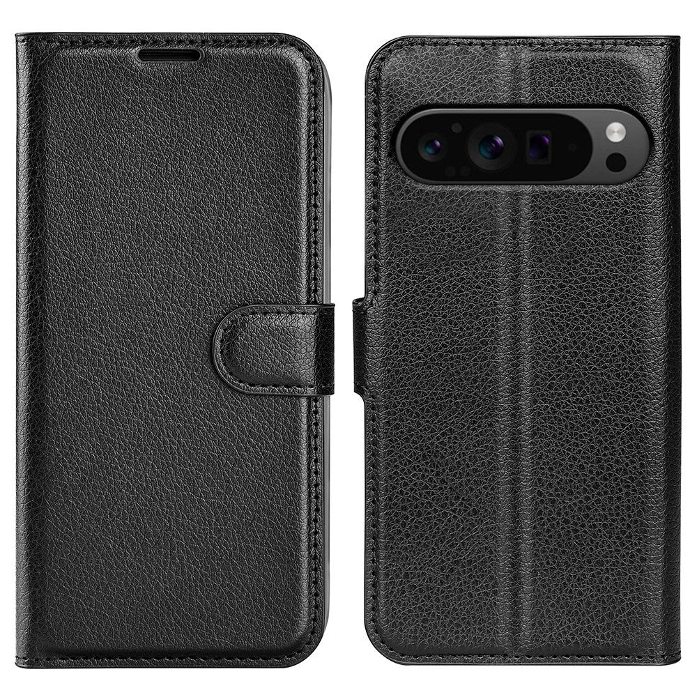 EIDERWOOD Google Pixel 9 Pro XL Litchi Leather Flip Cover m. Lommebok - Svart