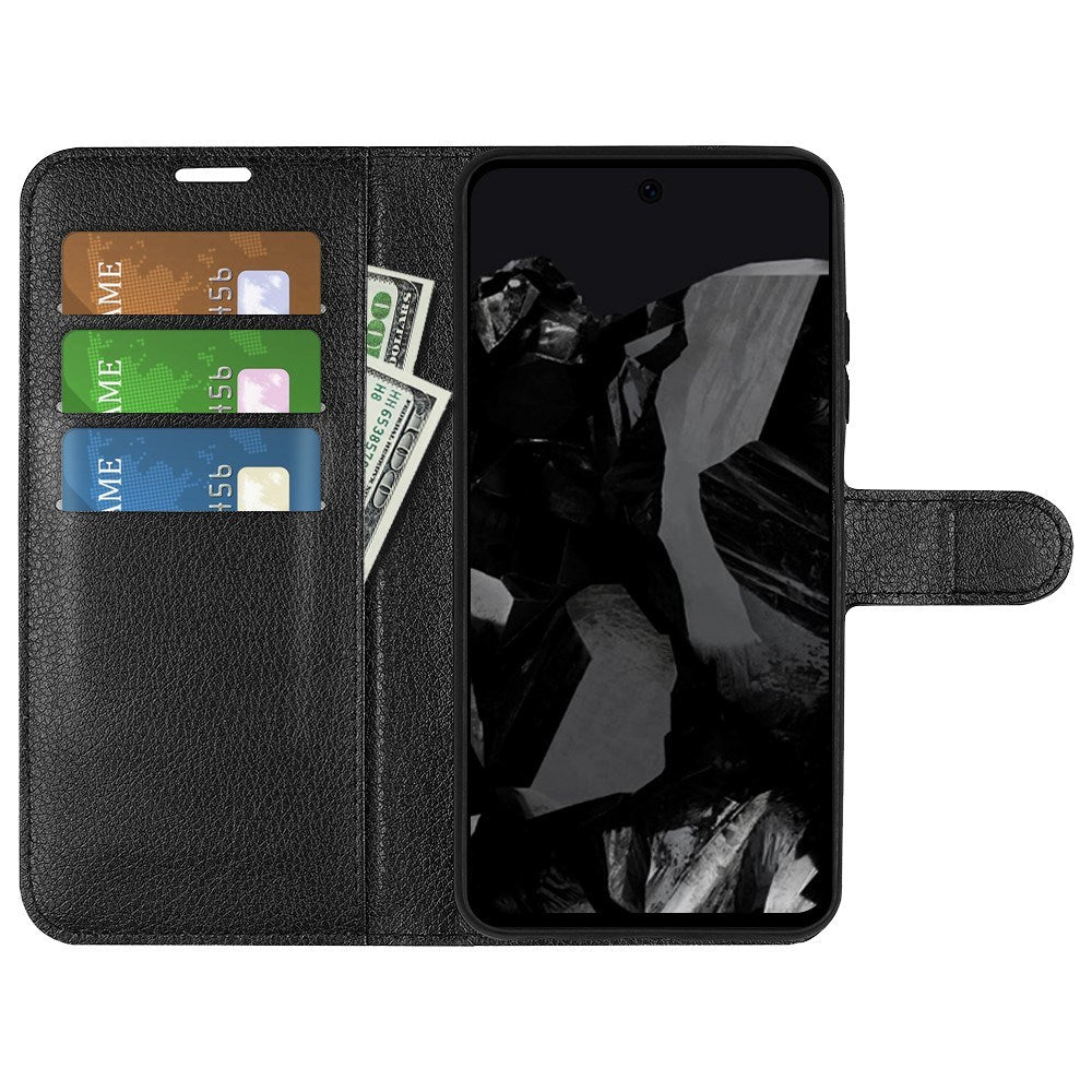 EIDERWOOD Google Pixel 9 Pro XL Litchi Leather Flip Cover m. Lommebok - Svart