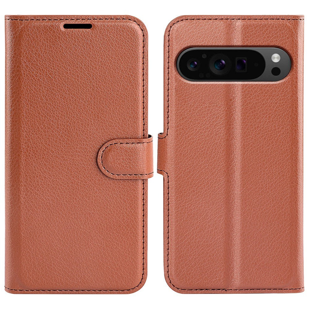 EIDERWOOD Google Pixel 9 Pro XL Litchi Leather Flip Cover m. Lommebok - Brun