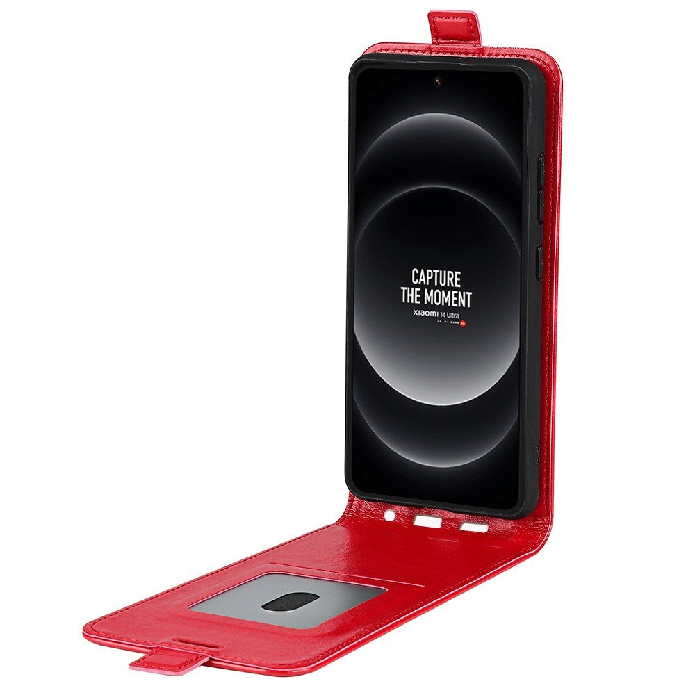 EIDERWOOD Xiaomi 14 Ultra Vertikalt Læder Flip Cover m. Kortholder - Rød