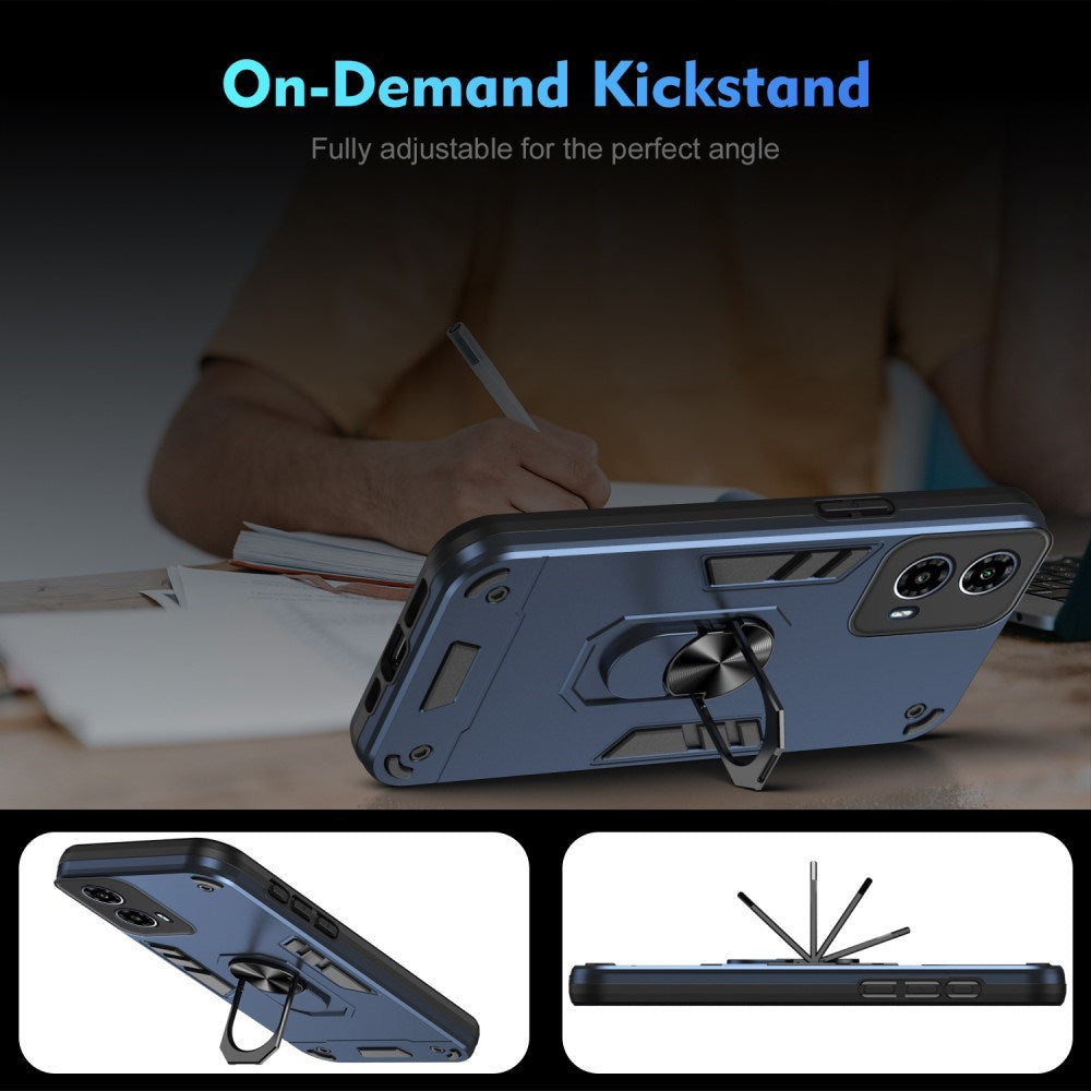 EIDERWOOD Motorola Moto G34 Craftsman Bakdeksel m. Stativ - Blå