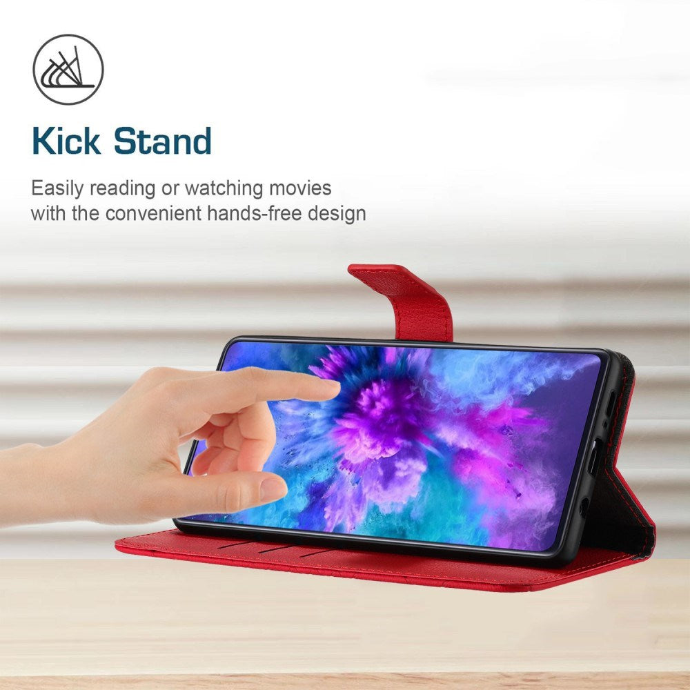 EIDERWOOD Sony Xperia 10 VI Leather Flip Cover m. Lommebok og stropp - Rombegravering - Rød