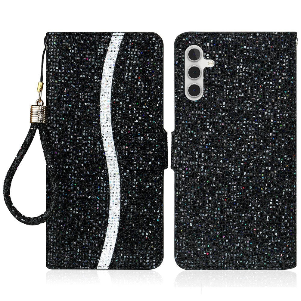 EIDERWOOD Samsung Galaxy S24 / S25 Glitter Flip Cover - Kortholder og stativfunksjon - Svart