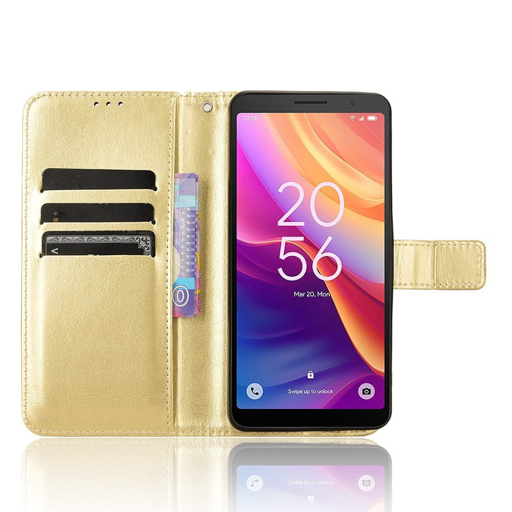 EIDERWOOD TCL 501 Blankt Kunstlæder Flip Cover m. Pung & Strop - Guld