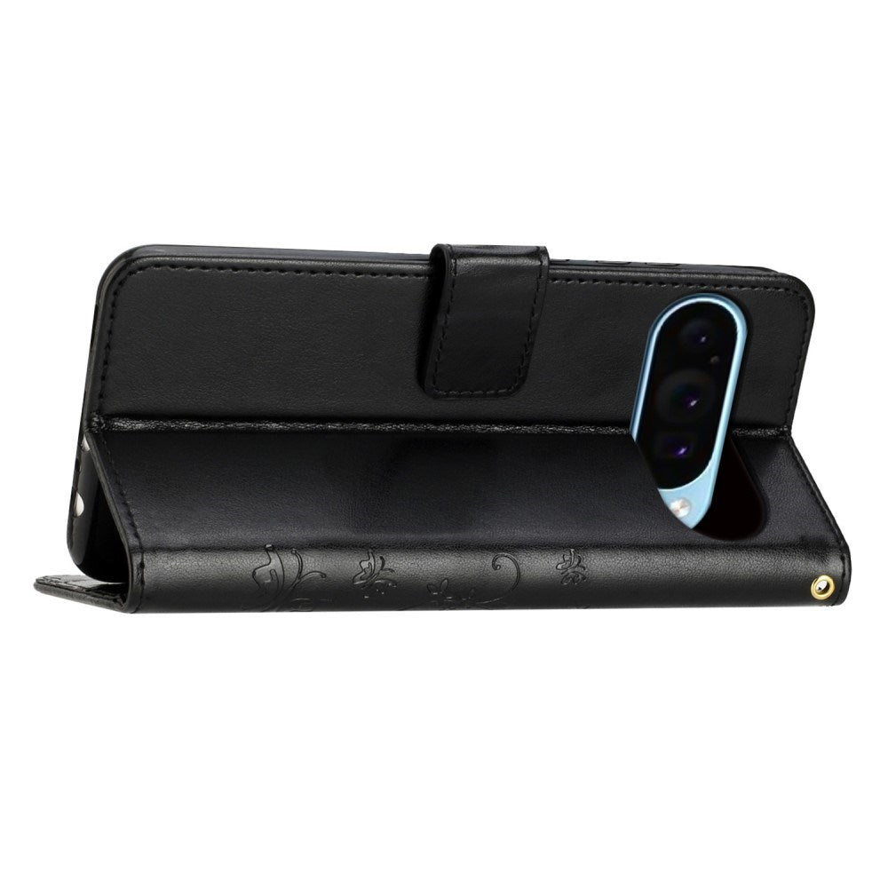 EIDERWOOD Google Pixel 9 / 9 Pro Butterfly Leather Flip Cover m. Lommebok - Svart